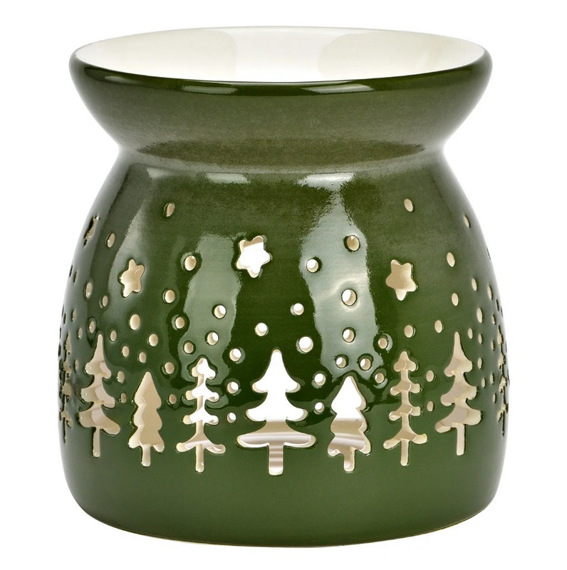 Fornelletto natalizio in ceramica verde dove mettere una candelina e dell'essenza per profumare casa, perfetta come regalo originale di Natale